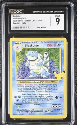 Blastoise CGC 9 2/102 Celebrations: Classic Collection Pokemon TCG Holo - Image 1