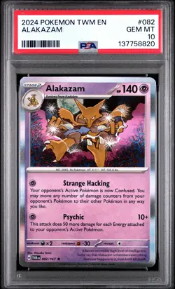 2024 POKEMON TWM EN-TWILIGHT MASQUERADE #082 ALAKAZAM PSA 10 - Image 1