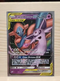 Espeon and Deoxys GX 72/236 Unified Minds Tag Team Ultra Rare Pokemon TCG Card - Image 1