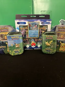 Pokemon TCG: Pokemon GO Bundle - Squirtle Collector’s Pin Box - X4 Tins - Sealed - Image 1