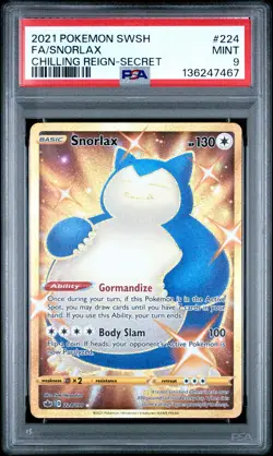 2021 POKEMON SWORD & SHIELD CHILLING REIGN SECRET #224 FULL ART/SNORLAX PSA 9 - Image 1