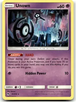Unown (91) 91/214 SM - Lost Thunder Rare Normal Pokemon TCG MP - Image 1