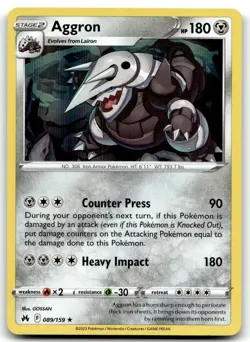Aggron 089/159 Crown Zenith Holo Rare Reverse Holo Pokemon TCG LP - Image 1