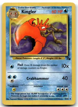 Kingler 38/62 Fossil Uncommon Unlimited Pokemon TCG NM - Image 1