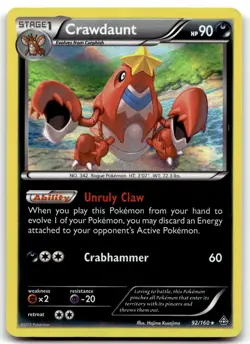Crawdaunt 92/160 XY - Primal Clash Holo Rare Holo Pokemon TCG LP - Image 1
