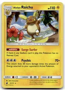 Alolan Raichu 31/111 SM - Crimson Invasion Holo Rare Holo Pokemon TCG HP - Image 1