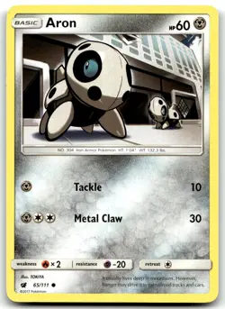 Aron 65/111 SM - Crimson Invasion Common Normal Pokemon TCG MP - Image 1