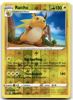 Raichu 050/203 SWSH07: Evolving Skies Holo Rare Reverse Holo Pokemon TCG LP - Image 1