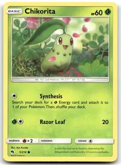 Chikorita (5) 5/214 SM - Lost Thunder Common Normal Pokemon TCG NM - Image 1