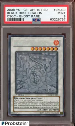 2008 Yu-Gi-Oh! 1st Edition CSOC Ghost Rare #EN039 Black Rose Dragon PSA 9 MINT - Image 1