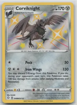 Pokemon Card Corviknight Shiny Holo Rare Shining Fates: Shiny Vault SV089/SV122 - Image 1