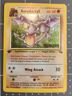 Aerodactyl Prerelease Holo 1st Edition Fossil Card 1/62 DMG - Image 3