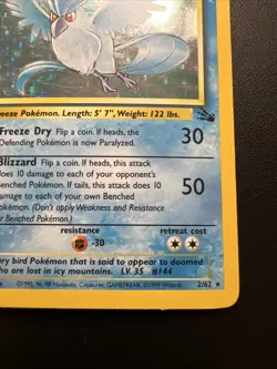 Pokemon WOTC Card - Articuno - Fossil Set - Holo Rare - 2/62 MP - Image 4