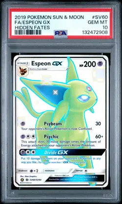 2019 POKEMON SUN & MOON HIDDEN FATES #SV60 FULL ART/ESPEON GX PSA 10 - Image 1