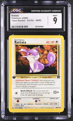 CGC MINT 9 Pokemon Rattata 66/82 2000 Team Rocket 1st Edition - Image 1