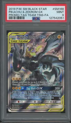 2019 Pokemon Sun & Moon Black Star Promo Pikachu & Zekrom GX Mint PSA 9 - Image 1
