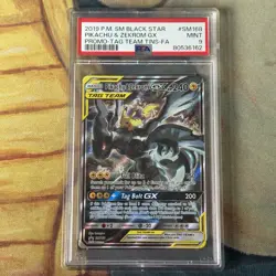 Pokemon Pikachu & Zekrom GX SM168 Tag Team Black Star Promo PSA 9 Mint - Image 1