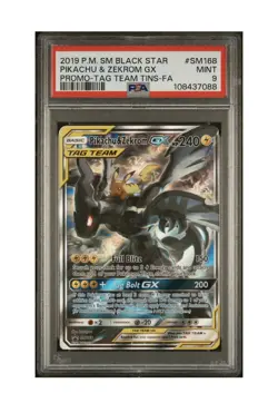 Pokemon Sun & Moon Black Star Promo SM168 Pikachu & Zekrom GX - Tag Team PSA 9 - Image 1