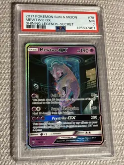 2017 Pokemon Sun & Moon Shining Legends Mewtwo GX Secret Rare Holo #78/73 PSA 7 - Image 1