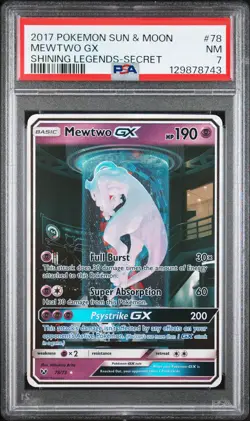 2017 POKEMON SUN & MOON SHINING LEGENDS SECRET #78 MEWTWO GX PSA 7 - Image 1