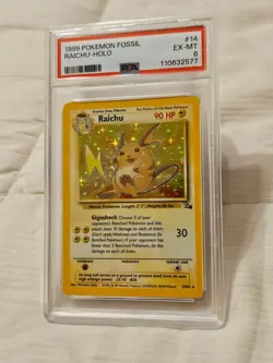 1999 POKEMON FOSSIL RAICHU-HOLO #14 EX-MT 6 - Image 1