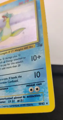 Pokemon EN Fossil Set Lapras Holo Rare 010/062 LP - Image 3