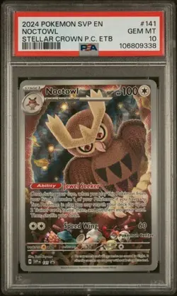 Pokemon EN Noctowl Stellar Crown P.C. ETB Promo Stamped #141 GEM MT PSA 10 - Image 1