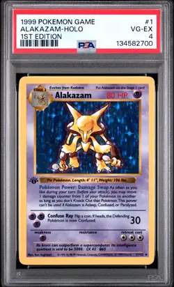 1999 Pokemon Game #1 Alakazam Holo 1st Edition Shadowless PSA 4 VG-EX - Image 1