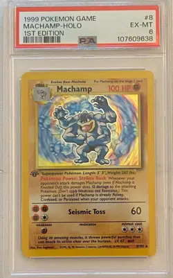 1999 Pokemon Game 1st Edition #8 Machamp Holo PSA 6 EX-NM - Image 1