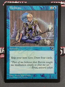 MTG Meditate- DAMAGED/INKED -Tempest Magic the Gathering Card # 76 - Image 1