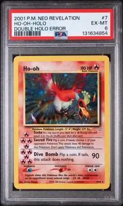 2001 Pokemon Neo Revelation Double Holo Error #7 HO-OH-HOLO PSA 6 - Image 1