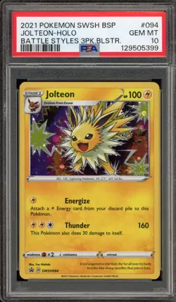 Pokemon Jolteon Battle Styles 3 Pk. Blister Black Star Holo Promo SWSH094 PSA 10 - Image 1