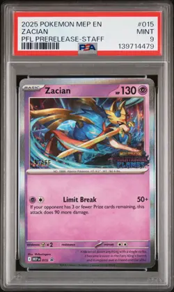 2025 POKEMON MEP PROMO PHANTASMAL FLAMES PRERELEASE-STAFF #015 ZACIAN PSA 9 - Image 1