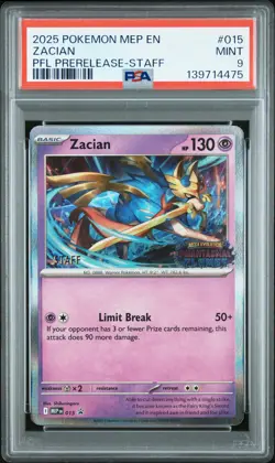 2025 POKEMON MEP PHANTASMAL FLAMES PRERELEASE-STAFF #015 ZACIAN PSA 9 - Image 1