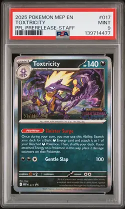 2025 POKEMON MEP PROMO PHANTASMAL FLAMES PRERELEASE-STAFF #017 TOXTRICITY PSA 9 - Image 1