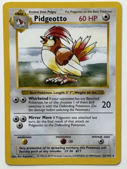 Pidgeotto 22/102 Base Set Shadowless Rare Pokemon TCG Card - Image 1