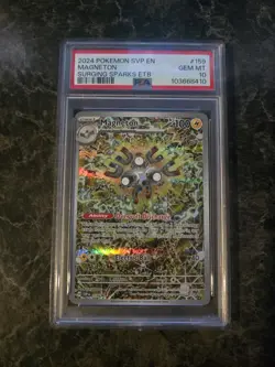 Pokemon TCG 2024 SVP EN Surging Sparks ETB Black Star Promo #159 Magneton PSA 10 - Image 1