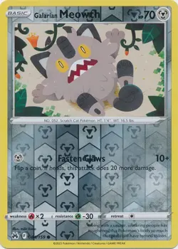 Reverse Holo Galarian Meowth 084/159 Common Crown Zenith Pokemon TCG - Image 1