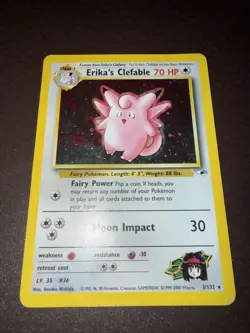 Pokemon! Erika’s Clefable - Gym Heroes - Holo - 3/132 - Damaged! - Image 1