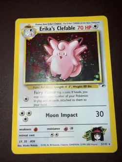 Pokemon! Erika’s Clefable - Gym Heroes - Holo - 3/132 - Damaged! - Image 2