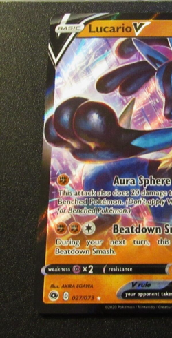 Lucario V- 027/073- Pokemon TCG Champion's Path Ultra Rare Holo-NM - Image 2