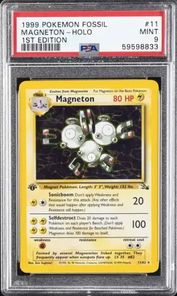 1999 POKEMON FOSSIL 1ST ED #11 MAGNETON-HOLO PSA 9 - Image 1