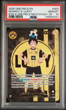 2025 ONE PIECE PROMOS BVB X ONE PIECE MATCH DAY 2025 #003 MONKEY D. LUFFY PSA 10 - Image 1