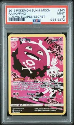 2019 POKEMON SUN & MOON COSMIC ECLIPSE SECRET #243 FULL ART/KOFFING PSA 9 - Image 1