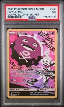 2019 POKEMON SUN & MOON COSMIC ECLIPSE SECRET #243 FULL ART/KOFFING PSA 7 - Image 1