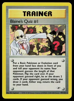 Pokemon Card Blaine's Quiz #1 97/132 Gym Heroes - Image 1