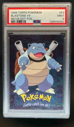 1999 Topps Pokemon TV Animation Edition Blastoise Black Logo Foil #9 PSA 9 - Image 1