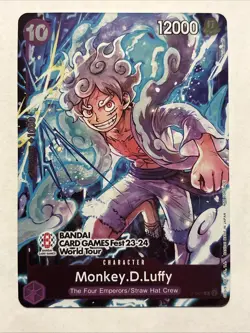 Rare MONKEY.D.LUFFY P-041 BANDAI CARD GAMES FEST 23-24 WORLD TOUR One Piece TCG - Image 1