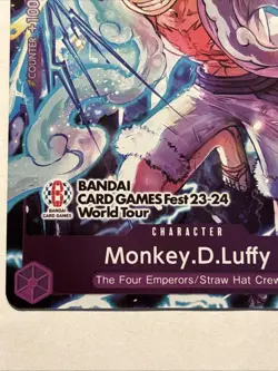 Rare MONKEY.D.LUFFY P-041 BANDAI CARD GAMES FEST 23-24 WORLD TOUR One Piece TCG - Image 2