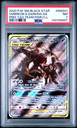 2020 POKEMON SM BLACK STAR PROMO TAG TEAM POWERS COLL UMBREON & DARKRAI GX PSA 7 - Image 1